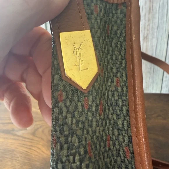 Yves Saint Laurent Olive Green Woven Crossbody with Tan Leather Trim - Picture 8 of 12